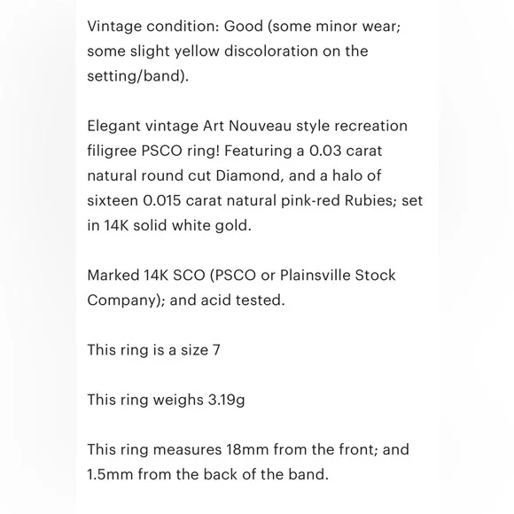 Vintage 14K PSCO Natural Ruby Diamond Ring Art Nouveau Size 7 Filigree Starburst - Picture 8 of 16